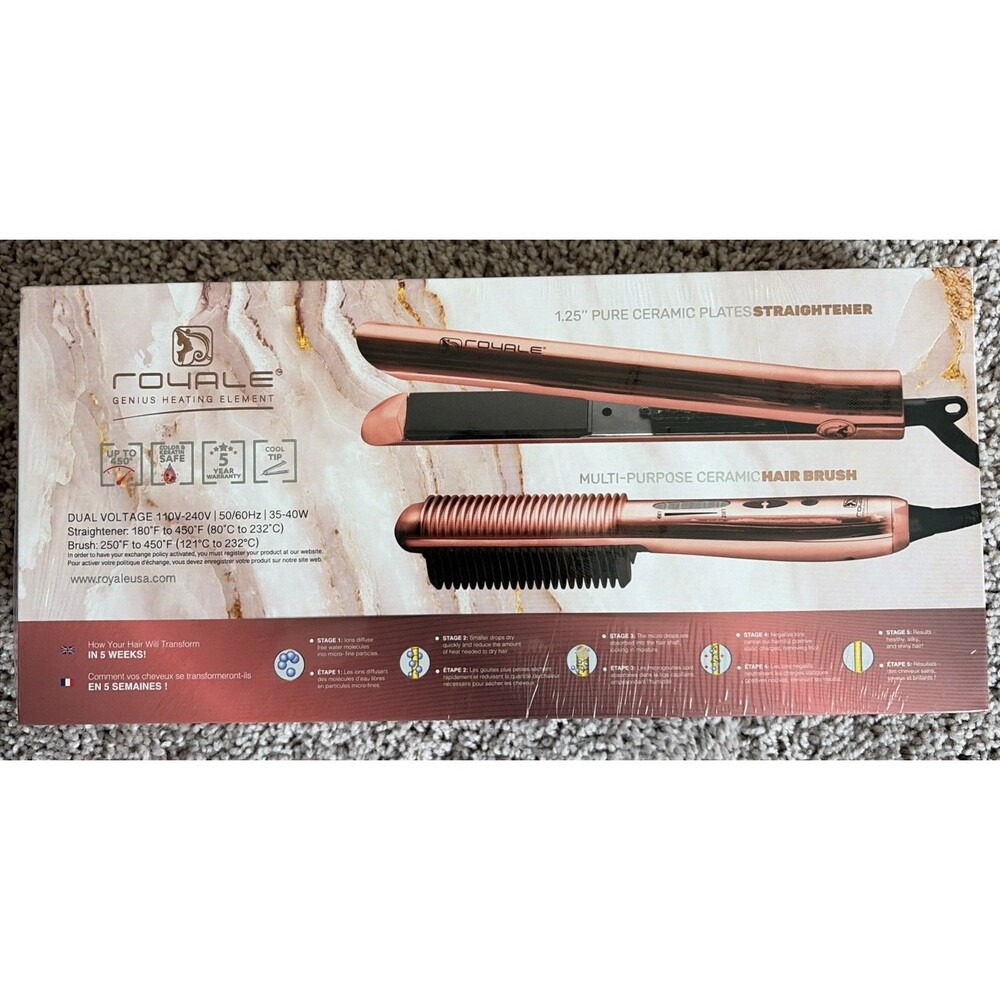 Royale Duet Set Diamont Collection 1.25” Pure Ceramic Flat Iron& Brush Rose Gold